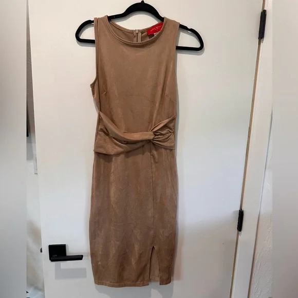 AKIRA | Dresses | Akira Tan Midi Dress With Knot Detail | Poshmark